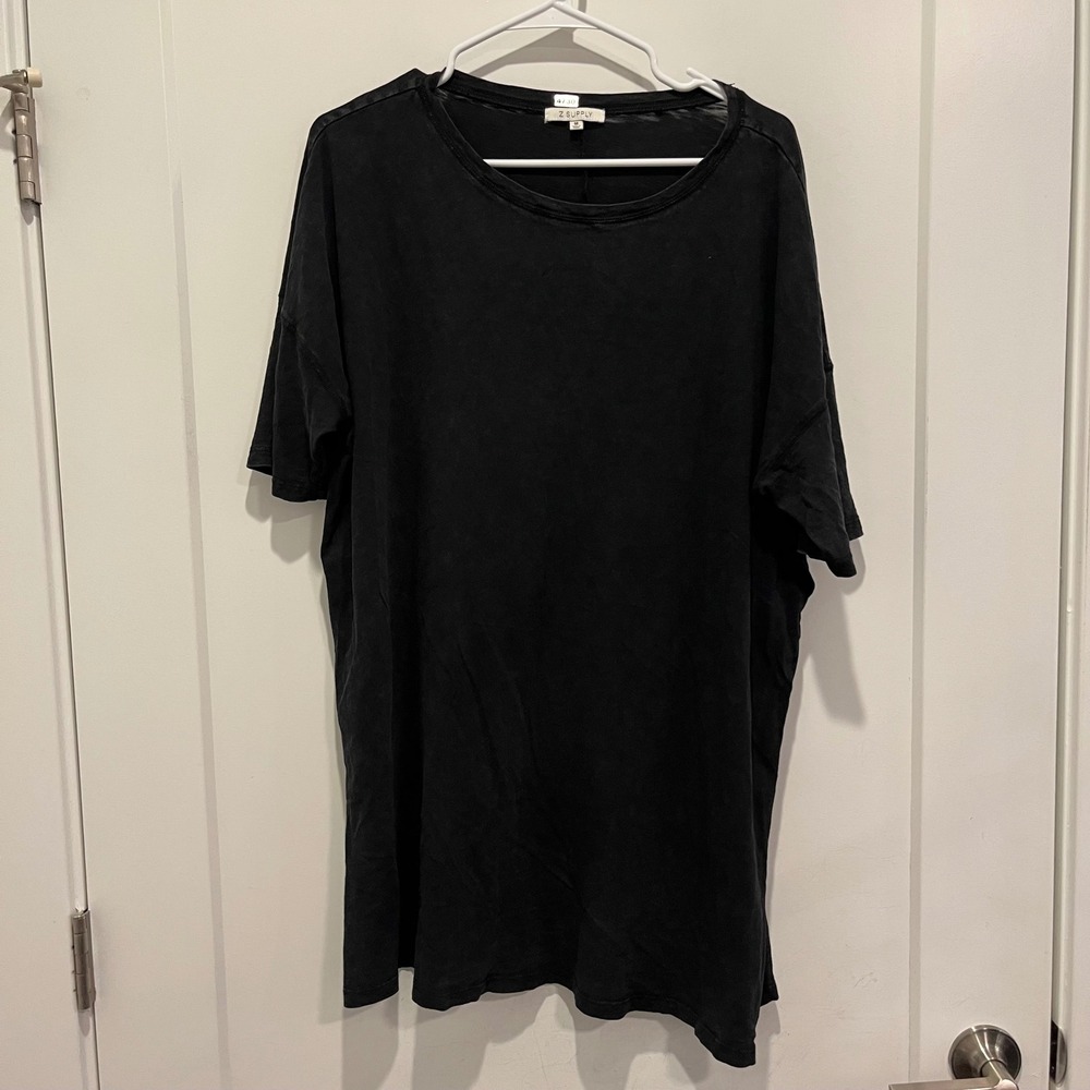 Z Supply Womens Medium Black Oversized Short Sleeve Crew Neck Tee Back Seam 4730